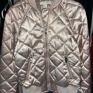 Quilted Satin Bomber Jacket - Metallic Pink
